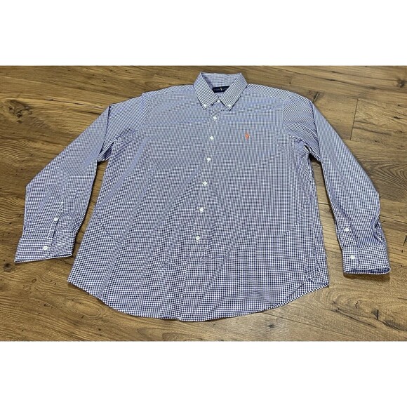 Ralph Lauren Button Down Shirt Men’s XL Gingham Check Purple White Long Sleeve - Picture 2 of 12